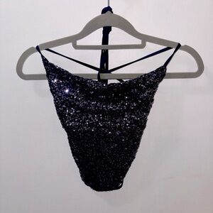 Navy Sequin Corset Open Back Top